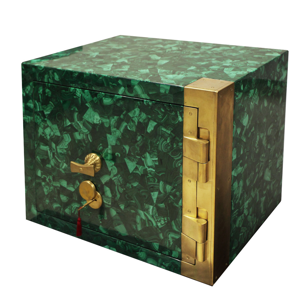 Luxury safe in malachite and brass